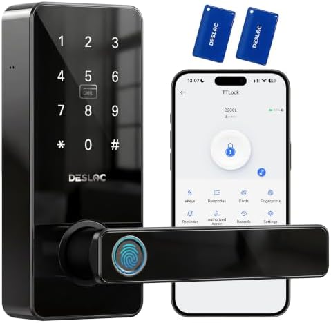 DESLOC Smart Handle Lock with Keypad, Fingerprint Knob for Front Door