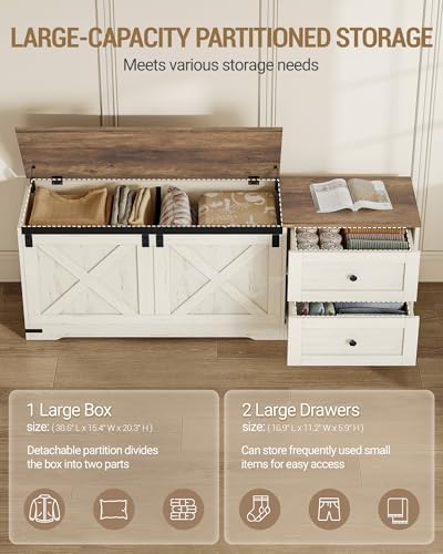 Hzuaneri 59" Farmhouse Storage Chest with 2 Drawers | 60 Gal | Retro White