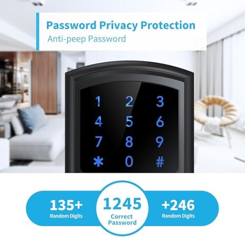 Signstek Keyless Entry Door Lock with Handle, Digital Keypad Door Knob, Smart Electronic Lock with Code, Touchscreen, Auto-Locking, Matte Black
