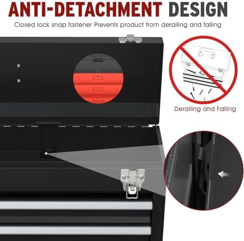 3 Drawers small Tool Box, Portable 3 Drawer Steel Tool Box with Locking System toolbox organization with Liner for Tools Storage (Black)