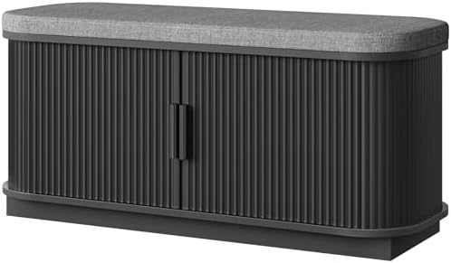 CHOEZON 39.4" Fluted Shoe Storage Bench with Cushion and Sliding Door