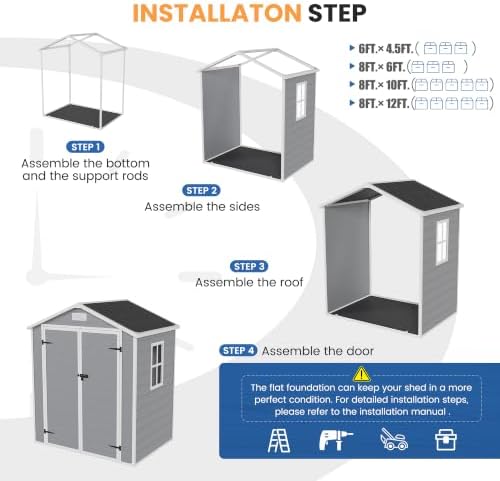 Amopatio 6x4 FT Outdoor Storage Shed with Floor, Grey & White