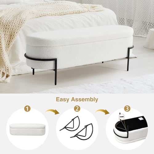 FiveWillowise 45 Inch Sherpa Storage Ottoman Bench,End of Bed Bench