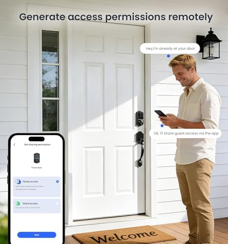 Veise VE017-H 8-in-1 Fingerprint Smart Front Door Lock Set, Matte Black