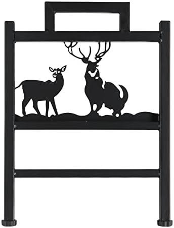 Outvita Firewood Log Rack, Small Iron Lumber Storage Holder, Wood Pile Stacker Organizer for Indoor Outdoor Fireplace Fire Stove Pit With Elk Christmas Elements Black