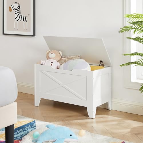 VECELO 30" Storage Bench, Farmhouse Entryway Shoe Ottoman, White