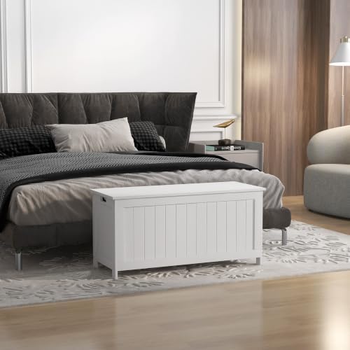HOMCOM Storage Bench Cut-Out Handles 39.4" x 15.7" x 18.9" White