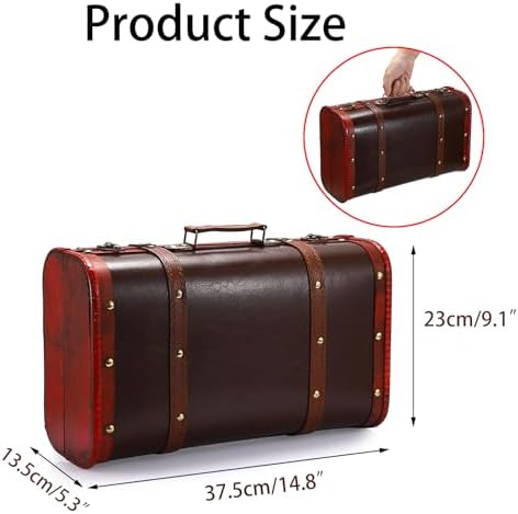 ELLDOO Vintage Wooden Storage Chest, Portable Decorative Luggage Suitcase, Vintage Red Treasure Chest Box, Pirate Keepsakes Box for Gifts, Chest Storage Box for Decor Storage Travel