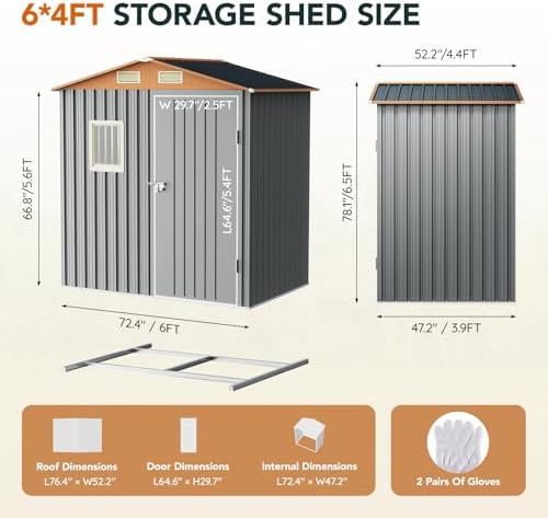 Verdeluxe 6x4FT Multi-Used Outdoor Storage Shed with Frame Floor