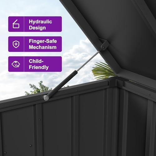 PURPLE LEAF Outdoor Deck Box 150 Gallon, Waterproof Lockable Storage, Gray