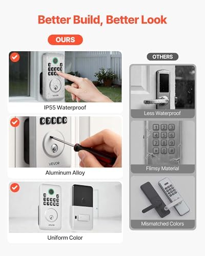 VEVOR Keyless Entry Door Lock, Electronic Deadbolt with Customizable User Codes, Pioneering Easy-Grip Design, Keyed Entry, Auto Lock, Anti-Peeking Password, Backlit Keypad, for Home, Apartment, Silver