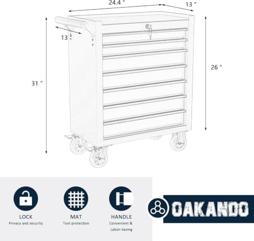 7-Drawer Metal Rolling Tool Chest with Wheels,Tool Storage Cabinet with Locking System,Toolbox with Wheels for Garage,Warehouse,Workshop (Black,7-Drawer)