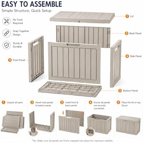 Outdoor Storage Box Resin Deck Box Waterproof Gray Brown 98 Gallon