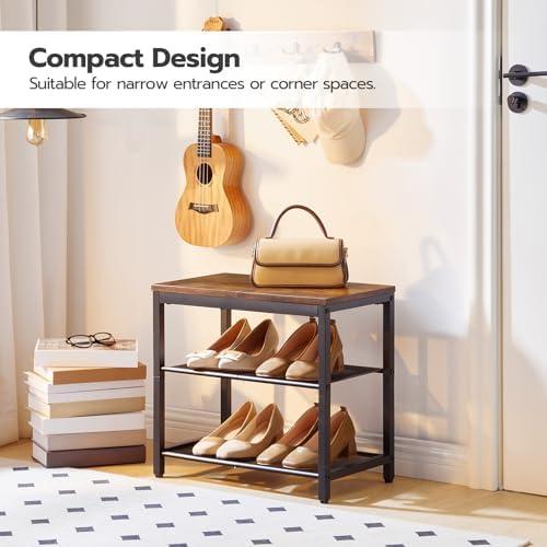 HOOBRO Shoe Bench, 3-Tier Shoe Rack,Industrial Shoe Organizer Storage Bench
