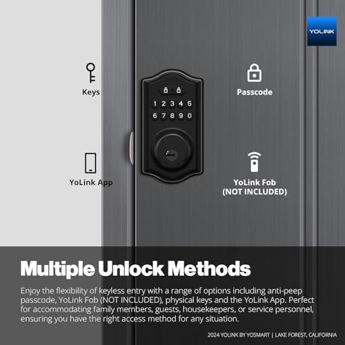 YoLink Smart Deadbolt Lock Keypad Black Kit: 1-Pack + Hub