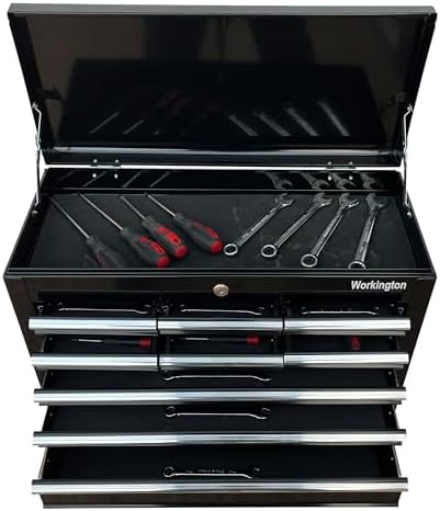 Workington Portable Metal Tool Chest with 9 Drawers, 24" 9-Drawer Tool Chest Cabinet with Ball Bearing Drawer Slides, Steel Tool Storage Box Organizer 4006 Black
