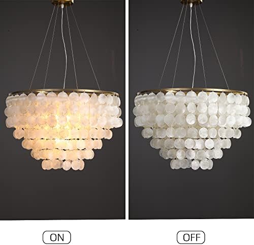 5 Tier Capiz Shell Chandelier, H16'' x D24'' Natural Shell Hanging Ceiling Light Fixtures Seashell Coastal Chandeliers for Living Room(More Additional Shell Parts Included) Gold