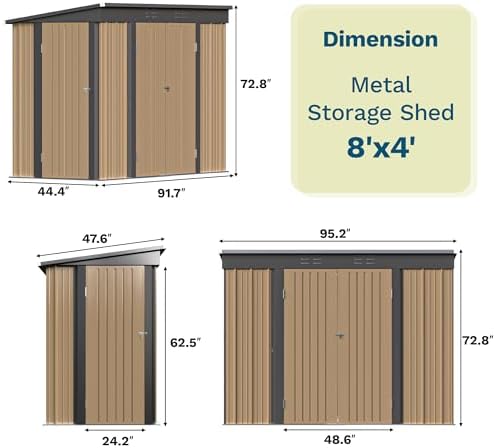 Patiowell 8x4 FT Storage Shed, Metal Tool Sheds with 3 Doors for Garden, Backyard, Patio, Utility, and Bike Storage, Brown