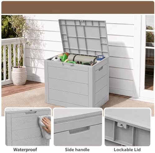 35 Gallon Outdoor Storage Box Waterproof, Deck Boxes Outdoor, Grey