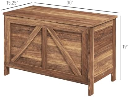 HOMCOM 30" Farmhouse Storage Bench Lift Top Storage Chest in Brown Oak