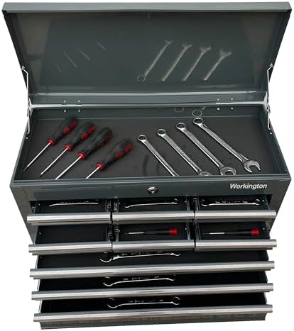Workington Portable Metal Tool Chest with 9 Drawers, 24" 9-Drawer Tool Chest Cabinet with Ball Bearing Drawer Slides, Steel Tool Storage Box Organizer 4006 Gray