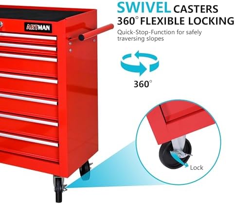7 Drawers Rolling Tool Cart on Wheels, Multifunctional Organizer Tool Chest Tool Case, Trolley Tool Storage Tool Box for Workshop,Garage,Repair Shop (7 Drawers 24.2" W×12.9" D×30.51" H-Red)