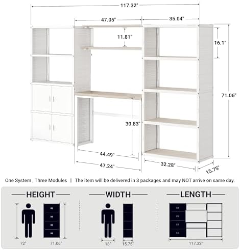 FLEXIMOUNTS 117"L Modular Garage Storage Cabinet with Workbench, White