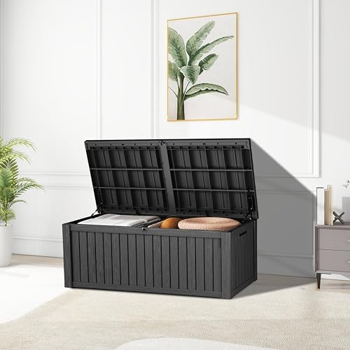TARKARI 180 Gallon Outdoor Storage Box Waterproof, Resin Deck Boxes with Lockable Lid & UV-Resistant for Patio, Pool, Garden Furniture Cushions & Accessories, Black
