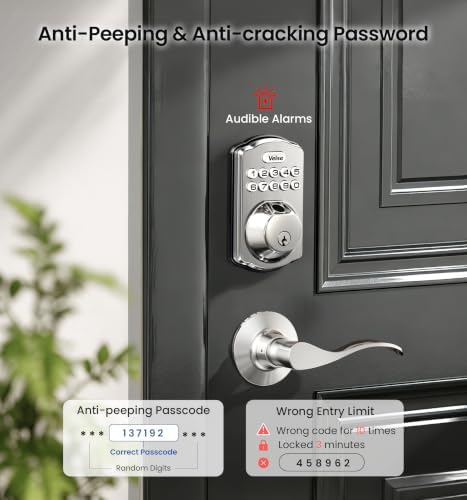 Veise KS02A Fingerprint Door Lock, Keypad Deadbolt, Satin Nickel