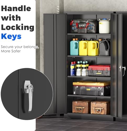 INTERGREAT Metal Garage Storage Cabinet with Lock, 72" Storage Cabinet with Locking Doors and 4 Adjustable Shelves, Lockable Steel Tool Cabinet for Home Office, School, Black