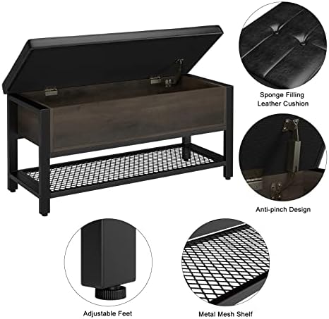HOSTACK 40" W Storage Bench, Entryway Shoe Bench with Cushion, Dark Brown