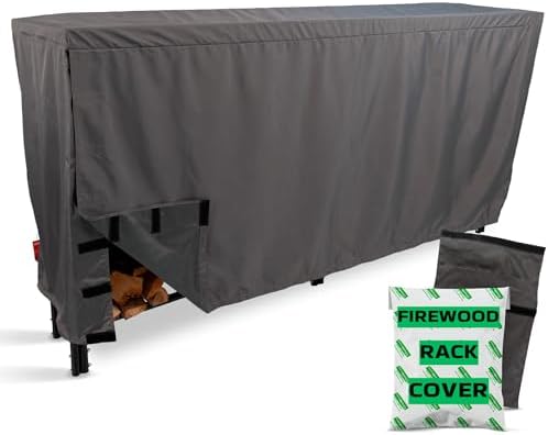 Firewood Rack Cover V2.0 | 8ft Heavy Duty Firewood Log Rack Cover, 600D Marine Grade Waterproof Fabric, UV & Fade Resistant Outdoor Wood Pile Cover for All-Season Storage