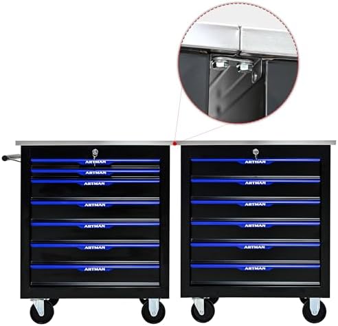 RYH 7 Drawers Rolling Tool Chest (Black-Blue, 7-Drawers 30.7" H×25.9" W)
