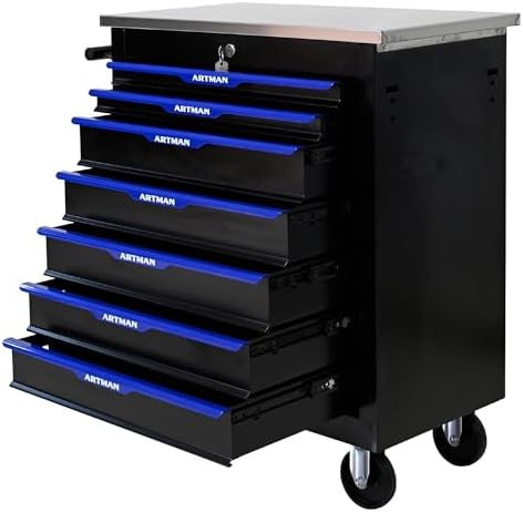 RYH 7 Drawers Rolling Tool Chest (Black-Blue, 7-Drawers 30.7" H×25.9" W)