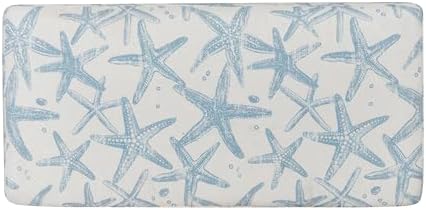 Linon Stephanie Cream and Light Blue Starfish Fully Upholstered Bench with Hidden Interior Storage