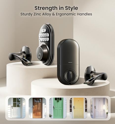Veise RZ-C Keyless Entry Door Lock with 2 Lever Handles, Matte Black