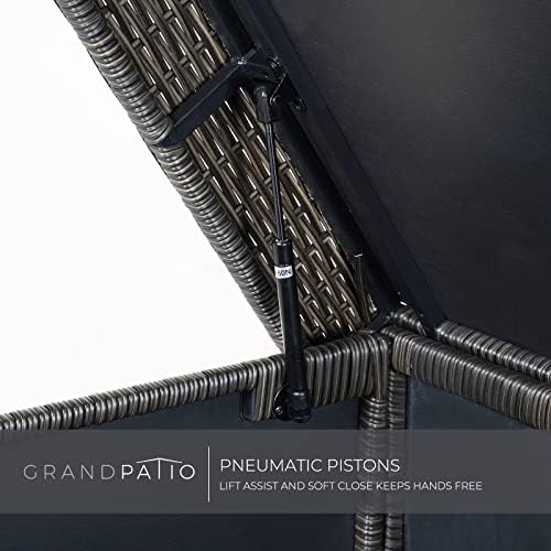 Grand patio 170 Gallon Storage Box, Dark Brown PE Wicker, Minimalist Style, Water Resistant, Flip Top, Smooth Wheels, for Patio Furniture Cushions, Garden Tools, Pool Accessories