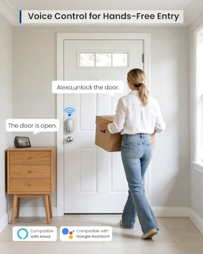 TEEHO TE011W WiFi Keypad Deadbolt, Smart Locks for Front Door, Satin Nickel
