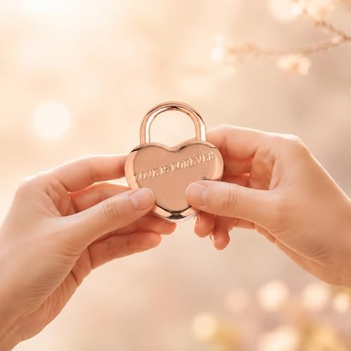 Fingerprint Padlock for Gym Locker, Heart Shaped, Rose Gold