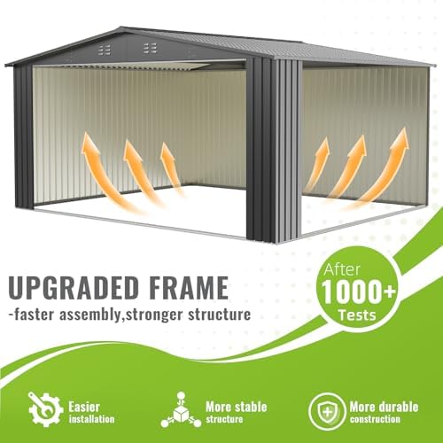 10X14 FT Outdoor Storage Shed, Durable Metal Outside Storage with Lockable Doors, Waterproof Storage Shed for Tools, Equipment, Ideal for Backyard Garden Patio Lawn