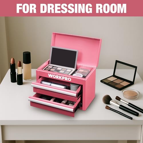 WORKPRO Metal Mini Tool Box with 2 Drawers and Top Storage