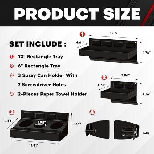C&T 4-Piece Magnetic Toolbox Shelf, Tray and Holder Set, Magnetic Toolbox Tray Set, Tool Box for Cabinet Side Shelf Storage Van Workshop, Tool Organization and Storage