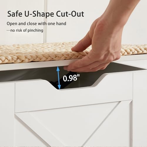 VECELO 30" Storage Bench, Farmhouse Entryway Shoe Ottoman, White