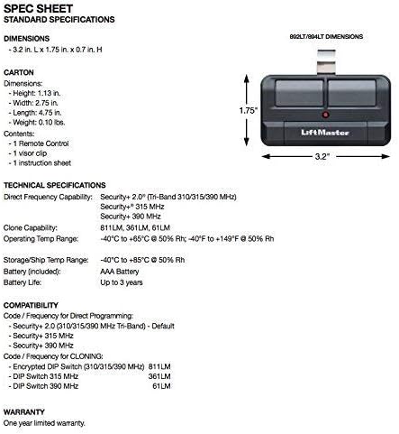 liftmaster 892lt two-button security+ 2.0 learning remote control shown in use