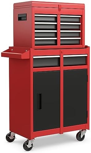 IRONMAX 2-in-1 Detachable Rolling Metal Tool Chest, 5 Drawers, Black & Red