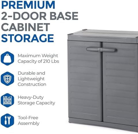 Gracious Living MaxIt 2-Shelf Lockable Utility Storage Base Cabinet, Gray