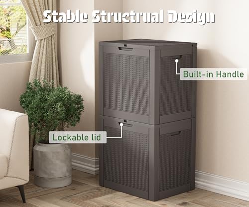 NUNU LAB Outdoor Storage Box 31 Gallon,Waterproof Indoor Outside Deck Boxes,Backyard Storage Bin for Package Delivery,Garden Tools,Patio Cushions,Pool Accessories,Storage Bench Lockable Lid,Tool Box