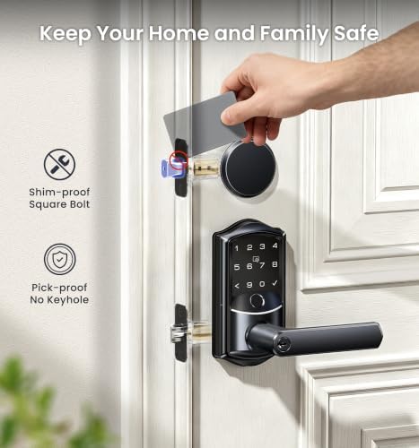 Veise VE029-E WiFi Smart Lever Lock with Non-Keyed Deadbolt, Matte Black