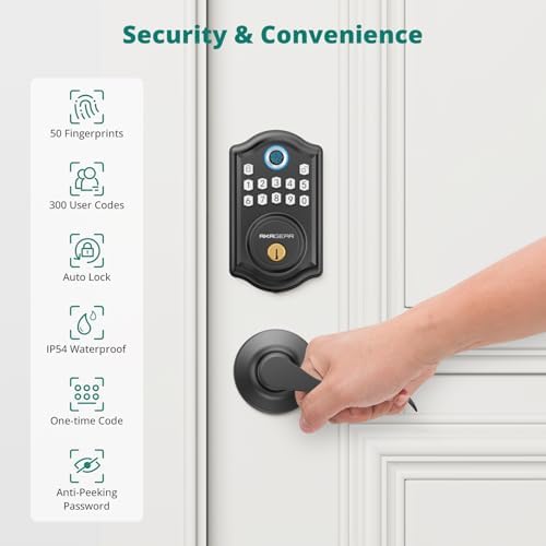 AkaGear Fingerprint Keyless Entry Door Lock with Lever Handle Set, Black