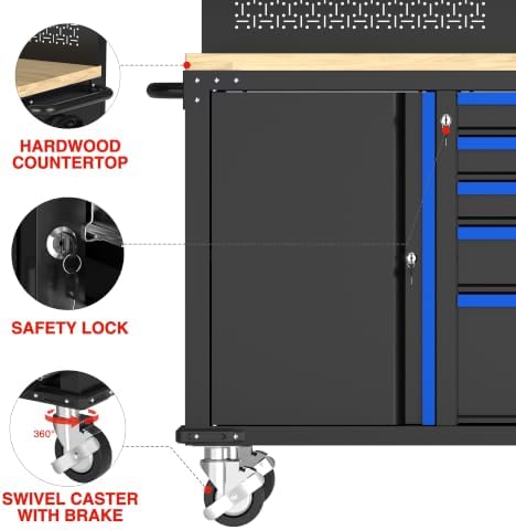 WORKPRO 52" x 20" Rolling Tool Chest with Pegboard, 5-Drawer & 1-Door